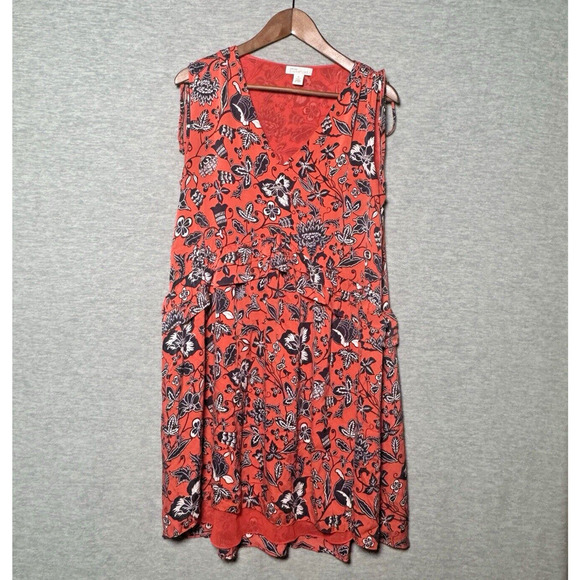 Nordstrom Signature Silk Orange Blue Floral Ruffle Dress Size 10 Casual Date - Picture 1 of 6